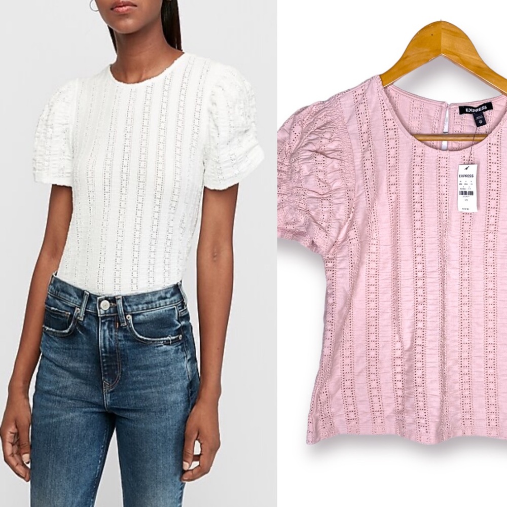 Express Eyelet Puff Sleeve Top Blush Pink